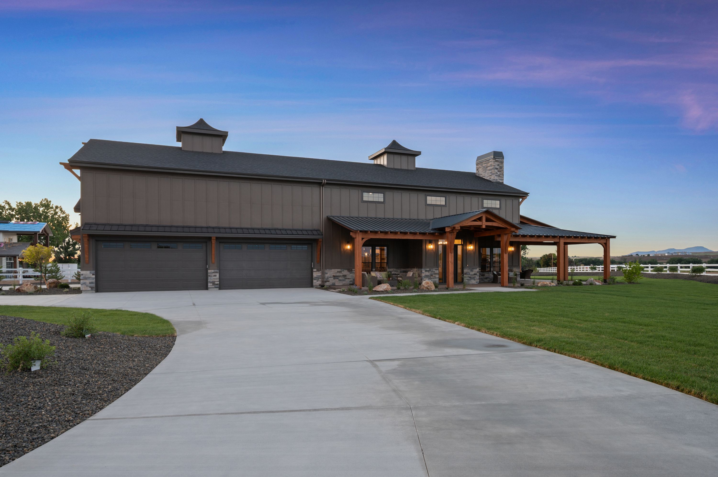 The Barn at twilight — Rickman Building Company, Middleton Idaho