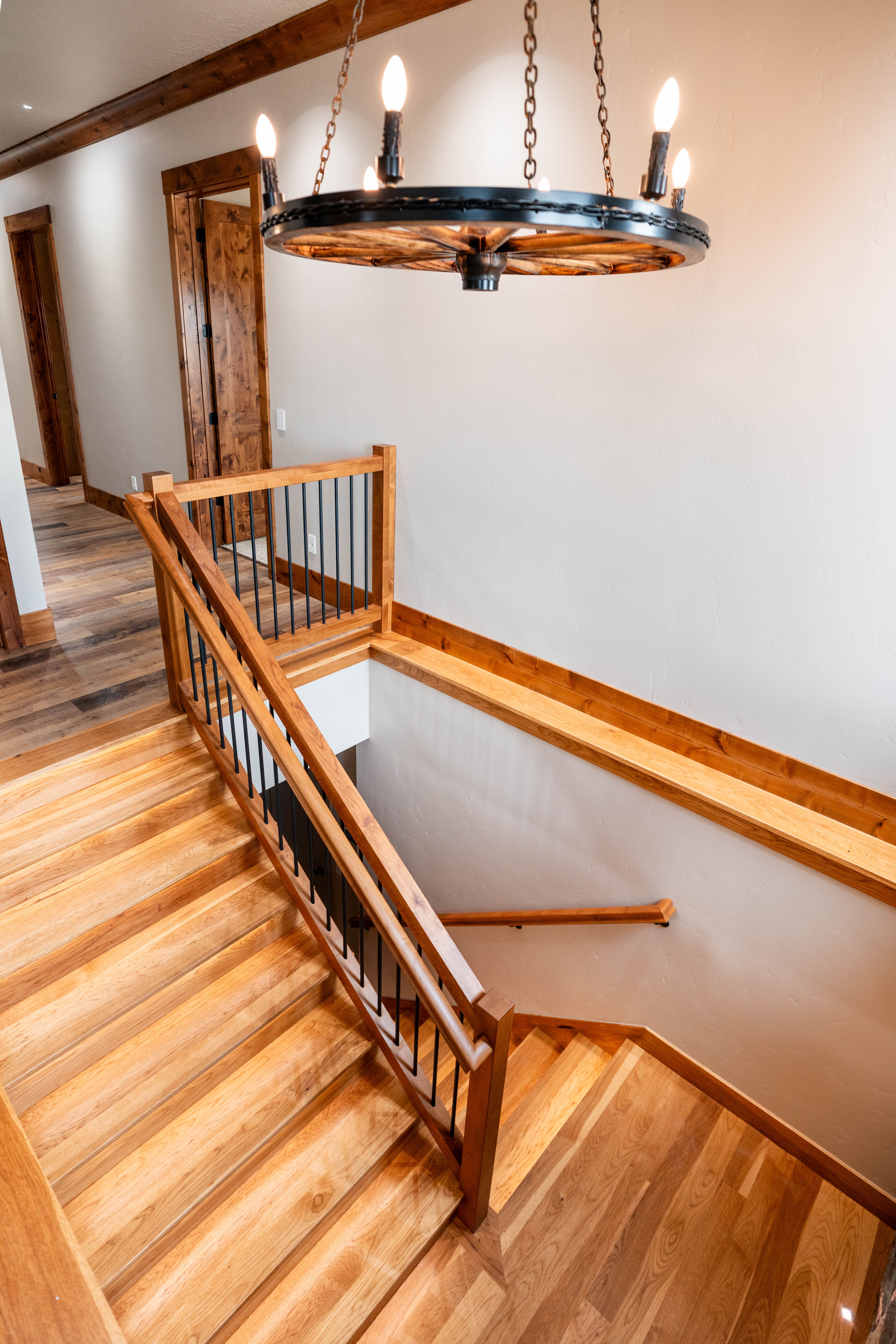 Hawk Nest great room interior — open plan with timber framing details